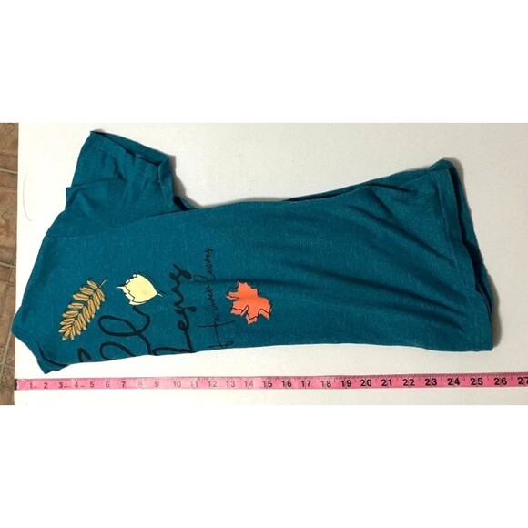 Fall for Jesus He Never Leaves T-Shirt Unisex Sz Small Love in Faith Teal Green - Picture 5 of 6